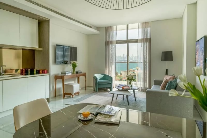 One Bedroom Suite with Palm Sea View  Balcony  Kitchen  amp  Sofa Bed @ Th8 Palm Dubai Beach Resort  Vignette Collection