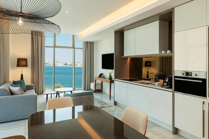One Bedroom Suite with Palm Sea View  Balcony  Kitchen  amp  Sofa Bed @ Th8 Palm Dubai Beach Resort  Vignette Collection