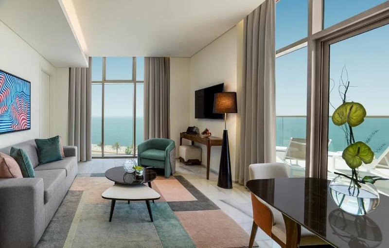Family Two Bedroom Suite with Arabian Sea View  Balcony  Kitchen  amp  Sofa Bed @ Th8 Palm Dubai Beach Resort  Vignette Collection