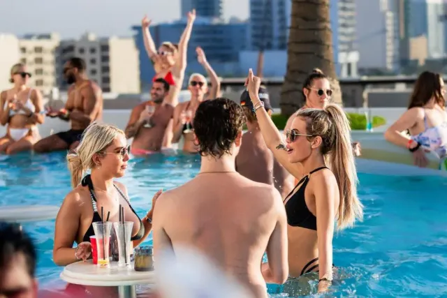 With skyline views   pool party vibes