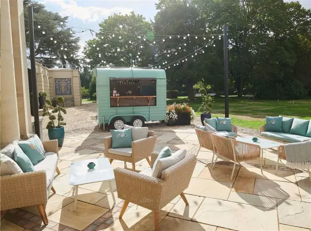 Enjoy a light lunch   cocktails outdoors