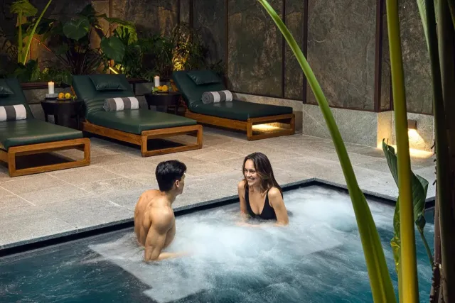 Relax in the indoor hot tub
