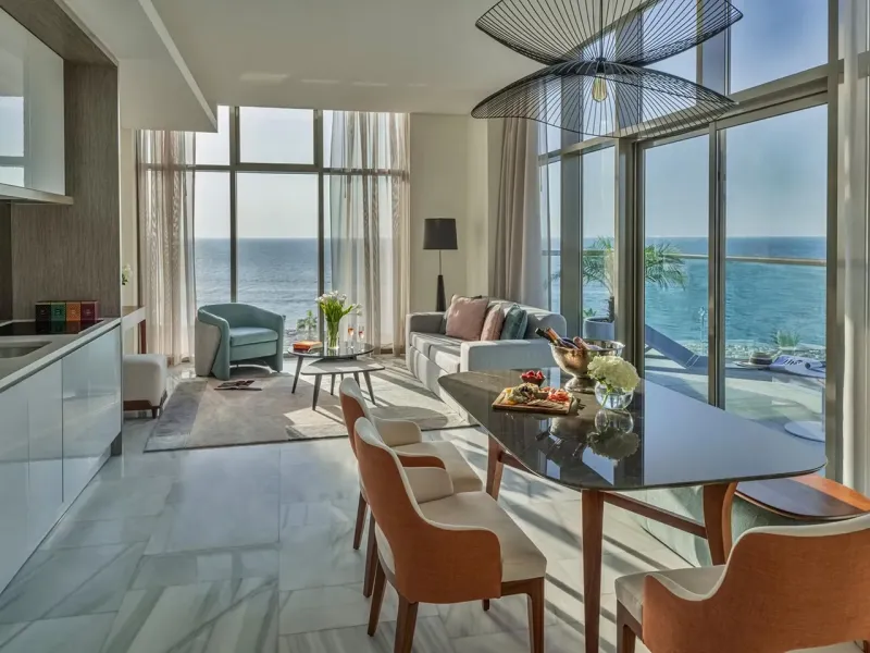 1 Bedroom Suite Dining Kitchen Balcony Arabian Sea View @ Th8 Palm Dubai Beach Resort Vignette Collection